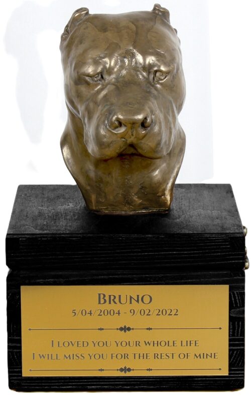 Urne gravée et sculpture artisanale de Dogo Argentino